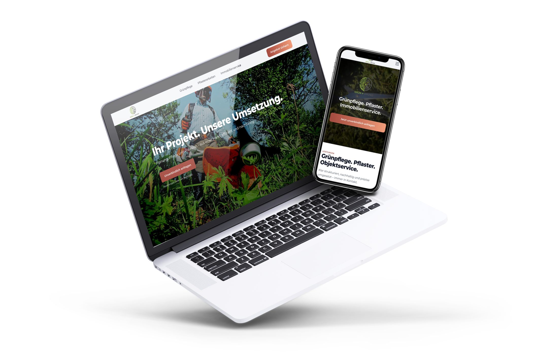 Mockup der Website von Grün + Grund